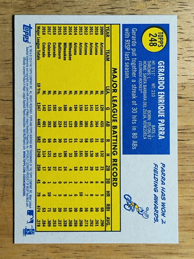 2019 Topps Heritage #248 Gerardo Parra