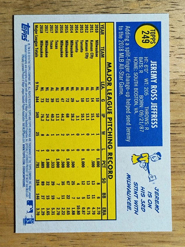 2019 Topps Heritage #249 Jeremy Jeffress