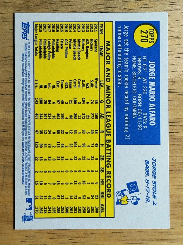 2019 Topps Heritage #270 Jorge Alfaro