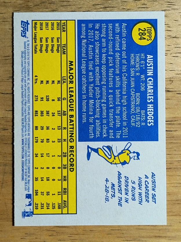 2019 Topps Heritage #284 Austin Hedges