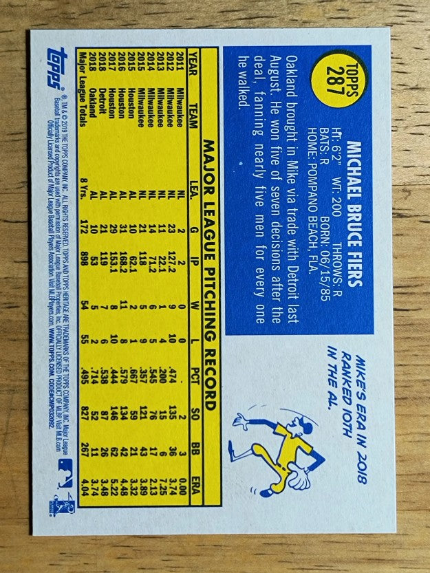 2019 Topps Heritage #287 Mike Fiers