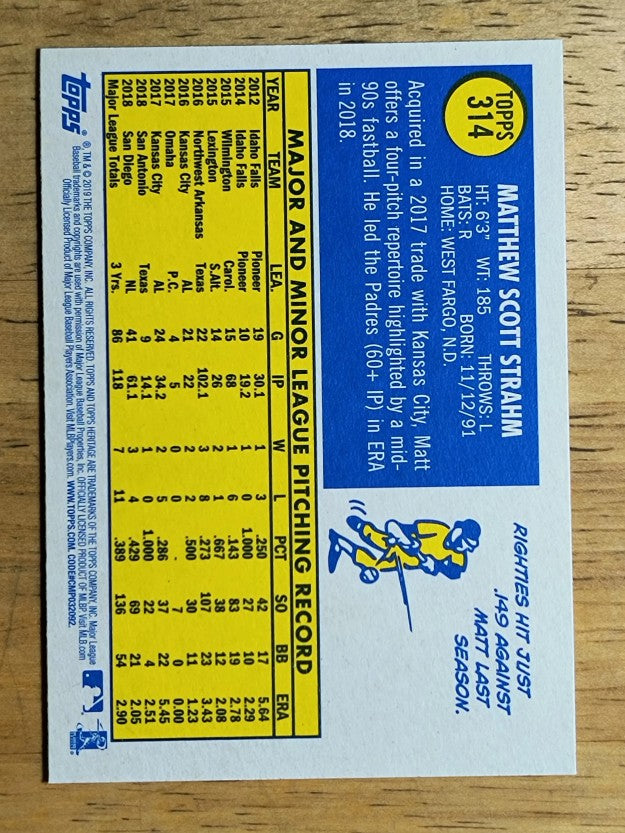 2019 Topps Heritage #314 Matt Strahm