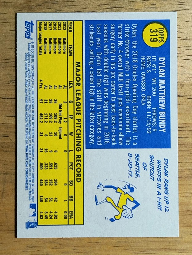 2019 Topps Heritage #319 Dylan Bundy