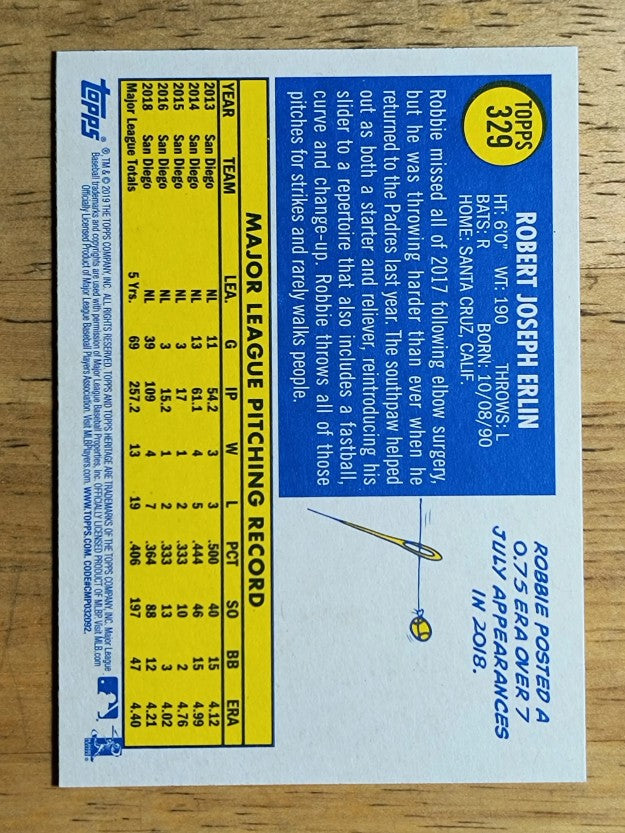 2019 Topps Heritage #329 Robbie Erlin