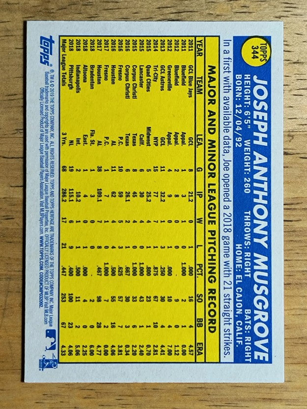 2019 Topps Heritage #344 Joe Musgrove