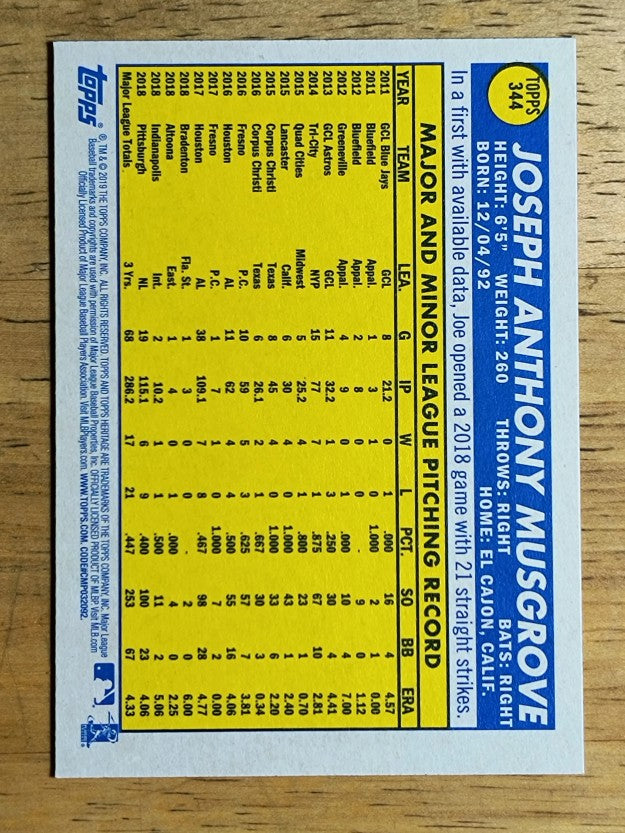 2019 Topps Heritage #344 Joe Musgrove