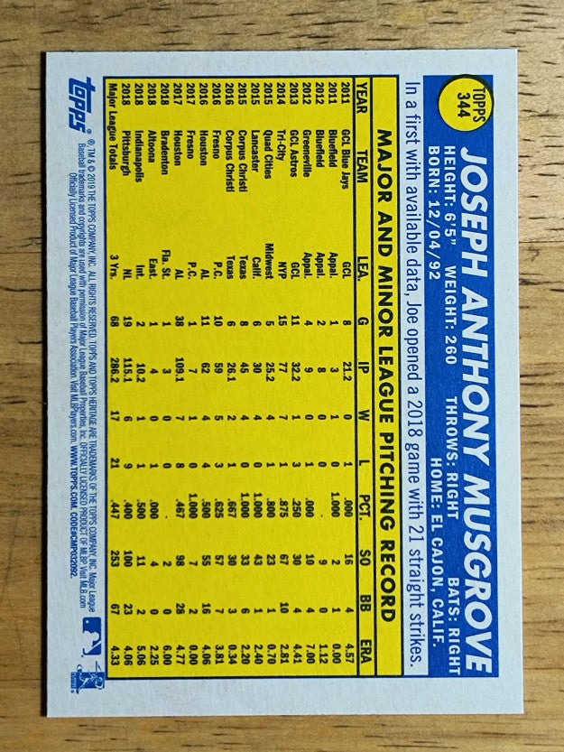2019 Topps Heritage #344 Joe Musgrove