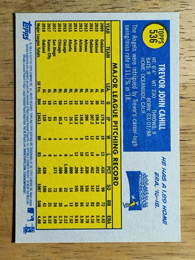 2019 Topps Heritage #536 Trevor Cahill