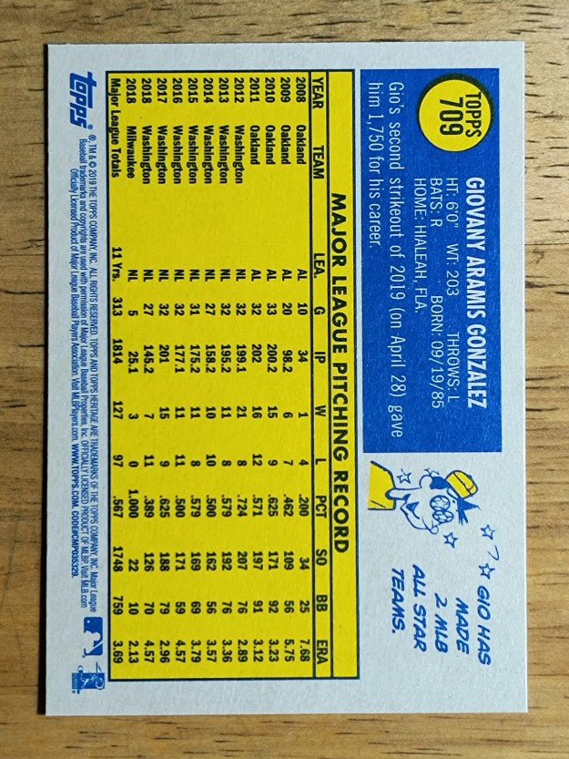 2019 Topps Heritage #709 Gio Gonzalez SP