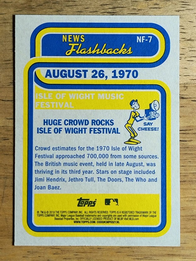 2019 Topps Heritage News Flashbacks #NF7 Isle of Wight Music Festival