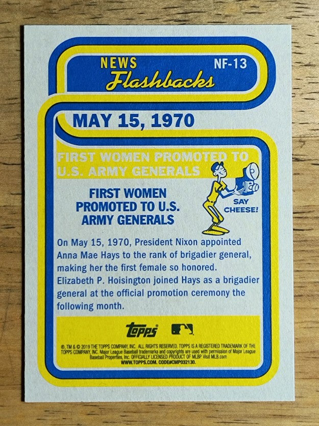 2019 Topps Heritage News Flashbacks #NF13 First Women Promoted US Army Generals