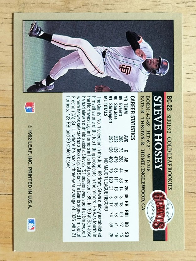 1992 Leaf Gold Rookies #BC23 Steve Hosey