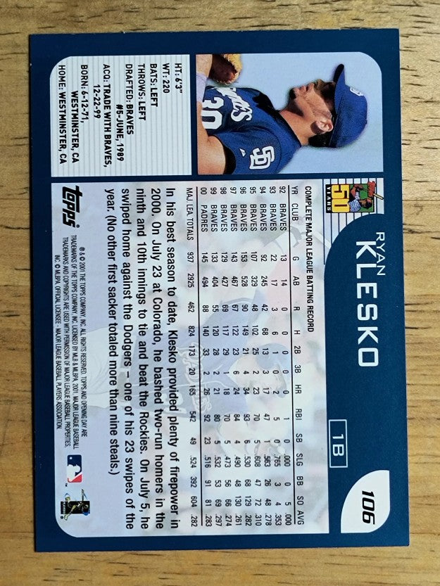 2001 Topps Opening Day #106 Ryan Klesko