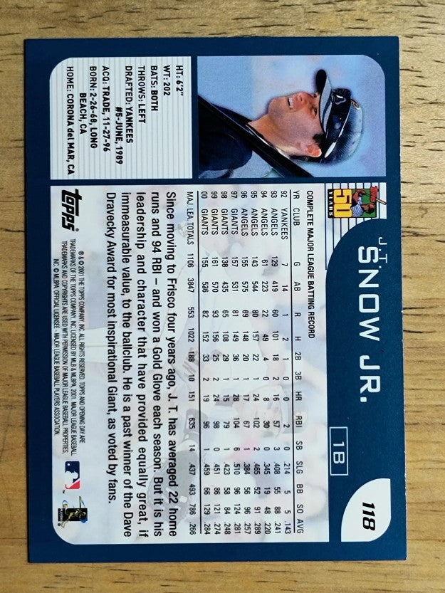2001 Topps Opening Day #118 J.T. Snow