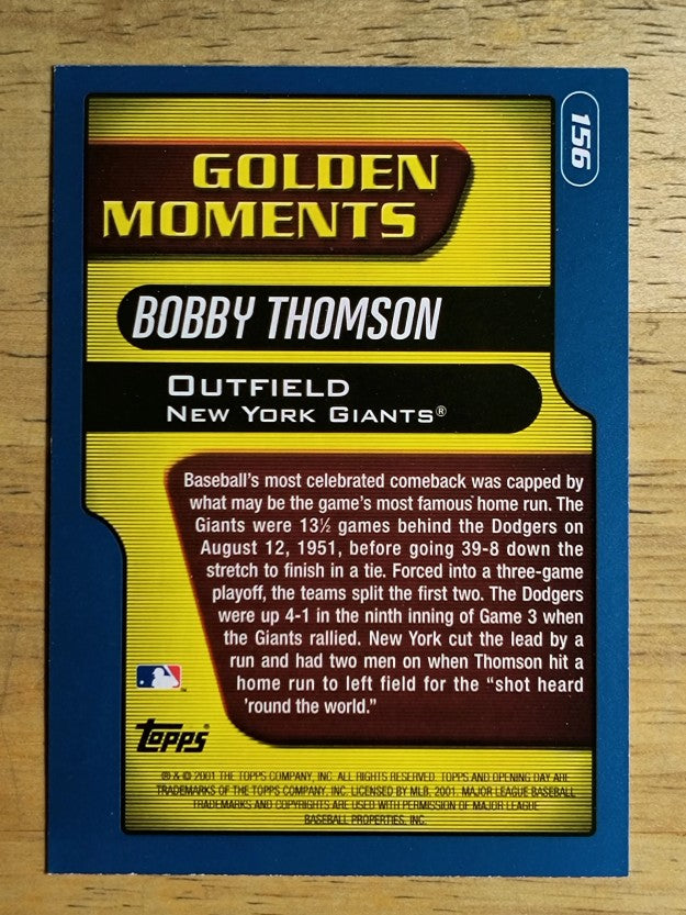 2001 Topps Opening Day #156 Bobby Thomson GM