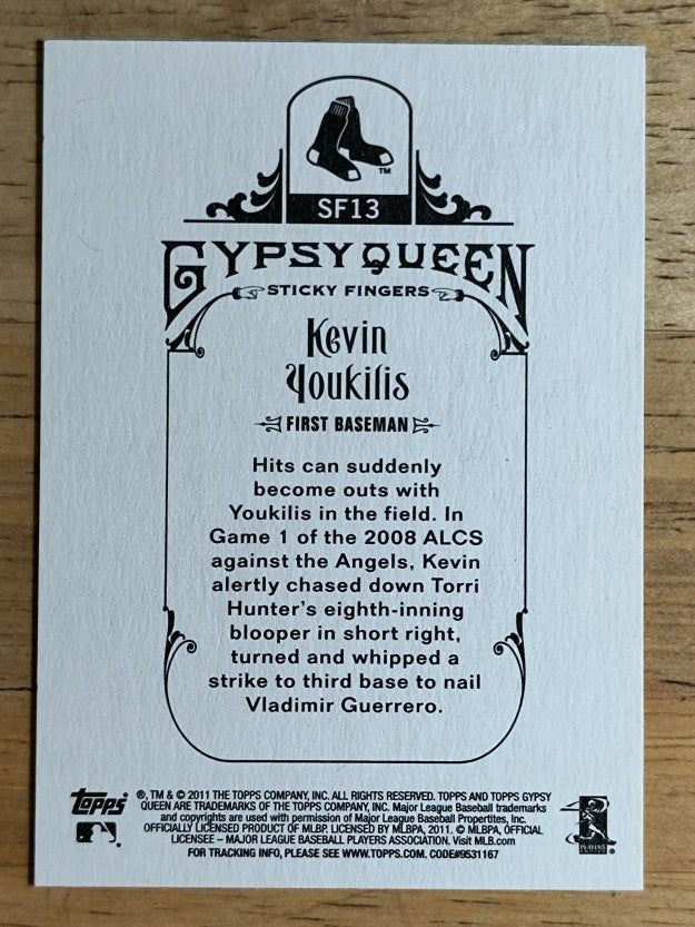 2011 Topps Gypsy Queen Sticky Fingers #SF13 Kevin Youkilis