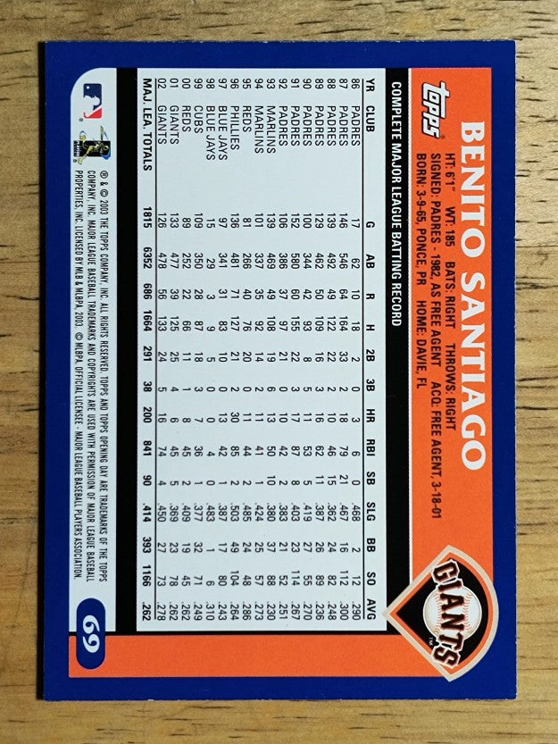 2003 Topps Opening Day #69 Benito Santiago