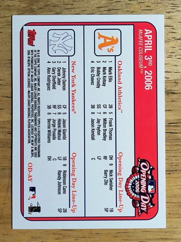 2006 Topps Opening Day Team vs. Team #AY Oakland Athletics vs. Yankees