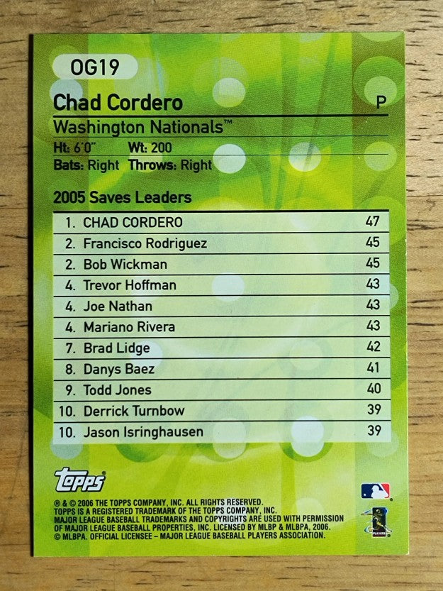 2006 Topps Own the Game #OG19 Chad Cordero