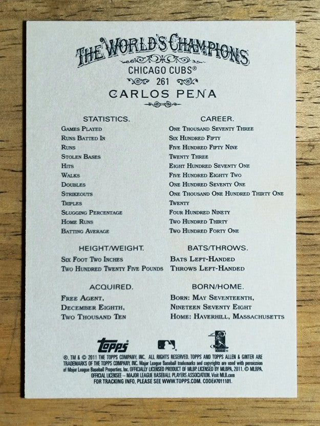 2011 Topps Allen and Ginter #261 Carlos Pena