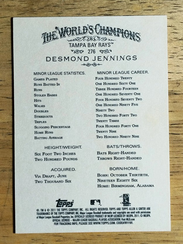 2011 Topps Allen and Ginter #276 Desmond Jennings RC