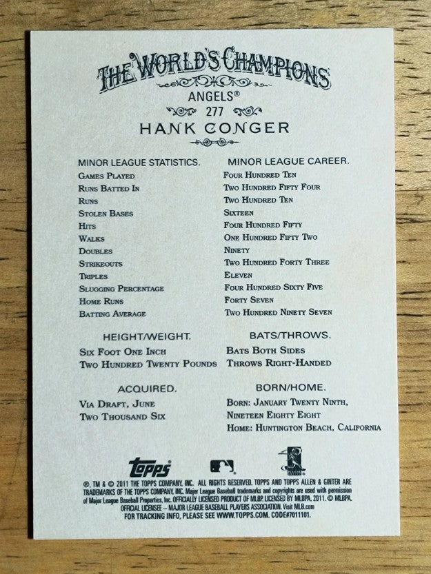 2011 Topps Allen and Ginter #277 Hank Conger RC