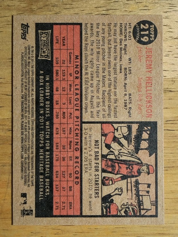 2011 Topps Heritage #219 Jeremy Hellickson RC