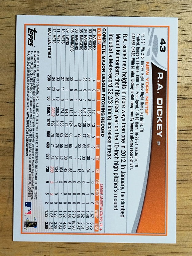 2013 Topps #43 R.A. Dickey