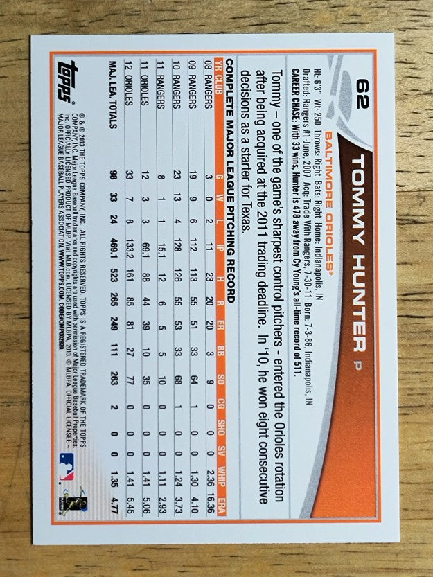 2013 Topps #62 Tommy Hunter