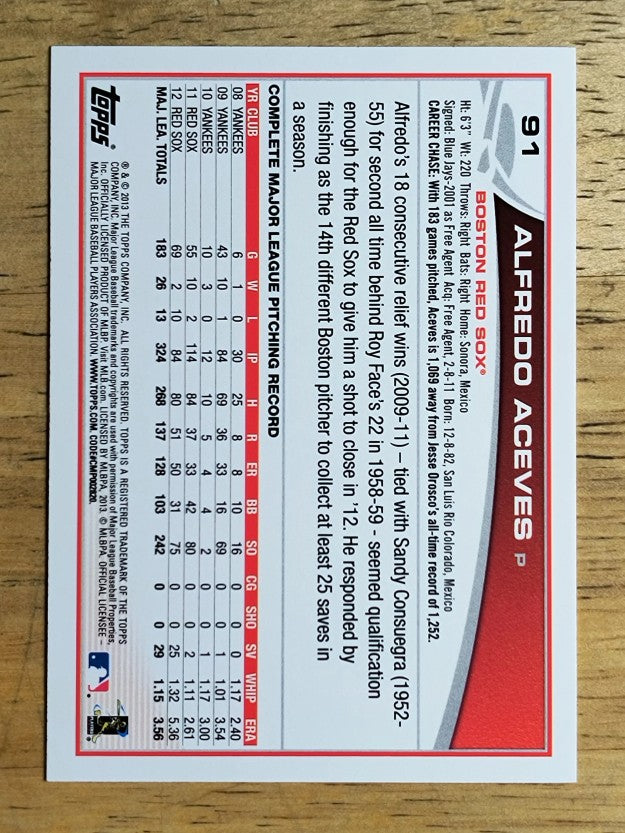 2013 Topps #91 Alfredo Aceves