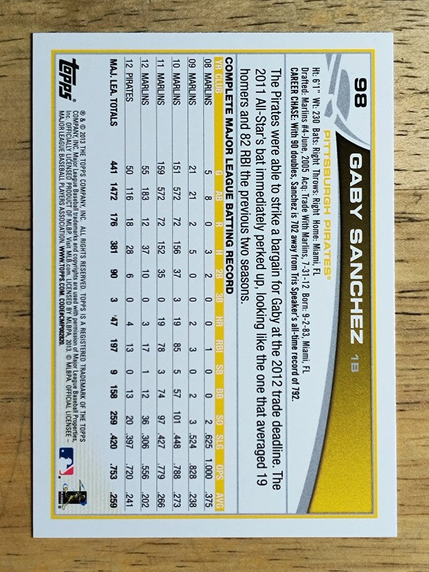 2013 Topps #98 Gaby Sanchez