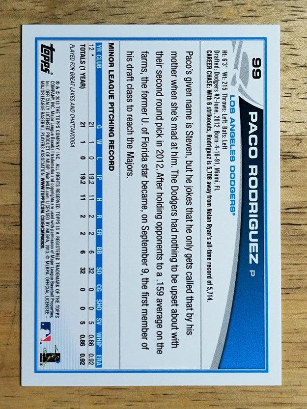 2013 Topps #99 Paco Rodriguez RC