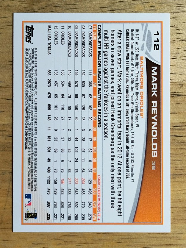 2013 Topps #112A Mark Reynolds