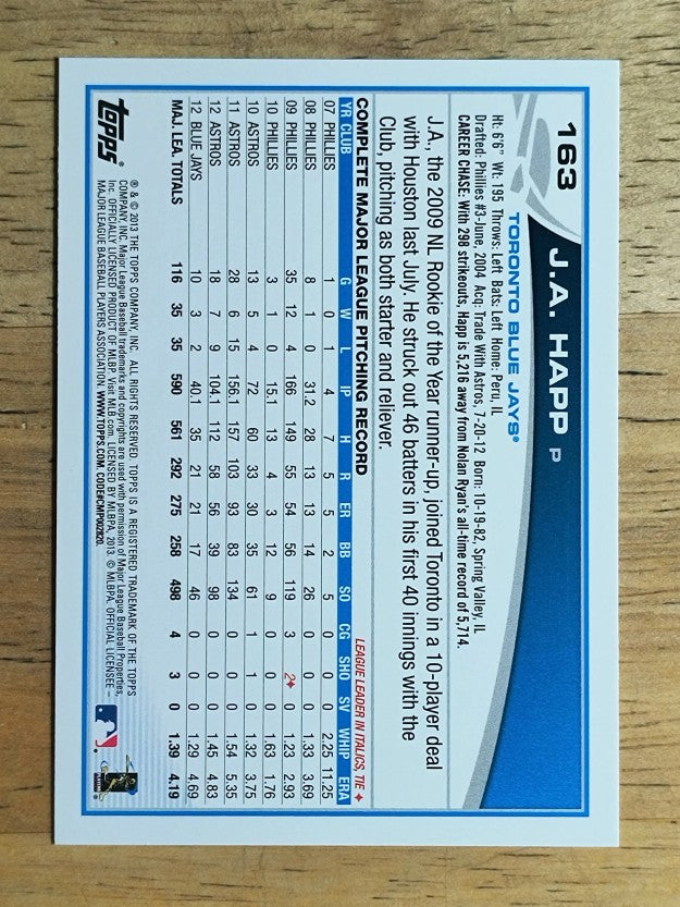 2013 Topps #163 J.A. Happ