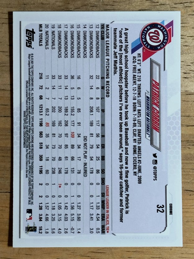 2021 Topps Chrome #32 Patrick Corbin