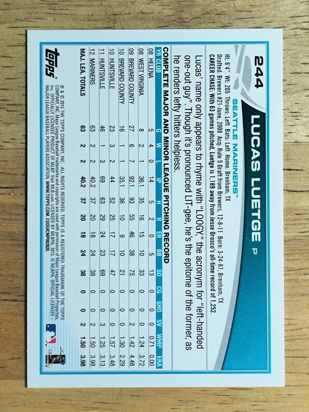 2013 Topps #244 Lucas Luetge