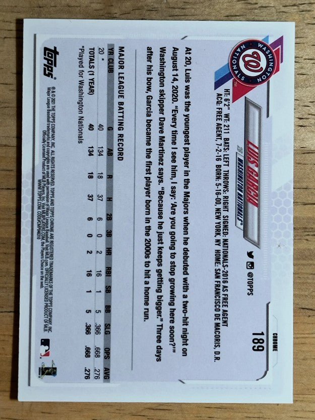 2021 Topps Chrome #189 Luis Garcia RC