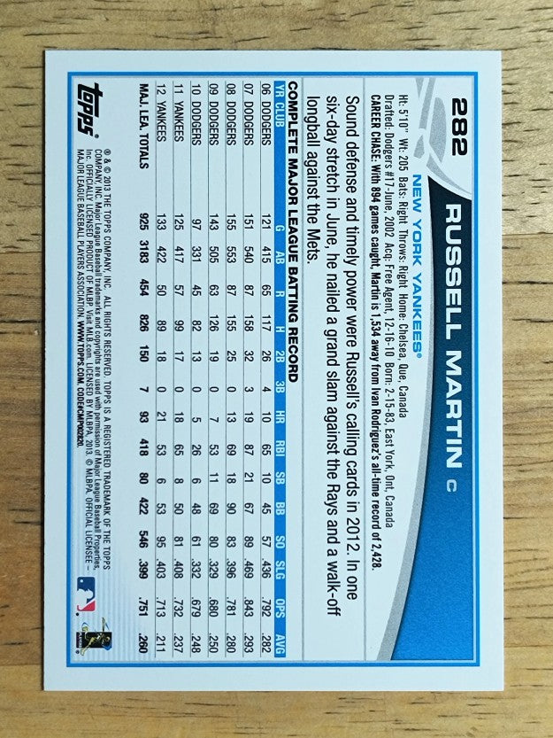 2013 Topps #282A Russell Martin