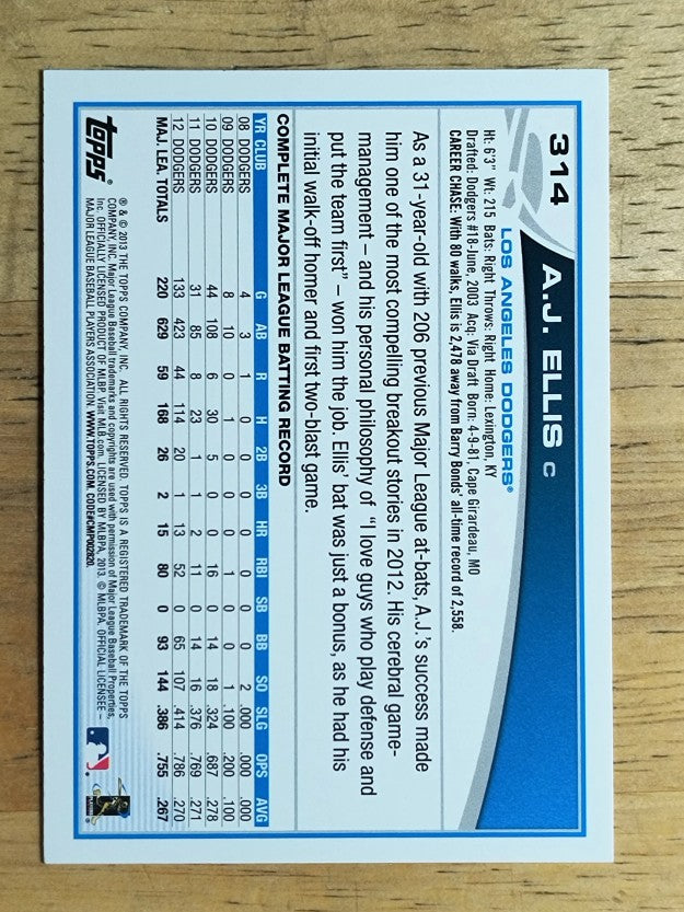 2013 Topps #314 A.J. Ellis