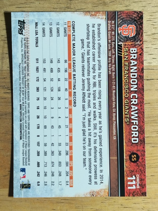 2015 Topps Chrome #111 Brandon Crawford