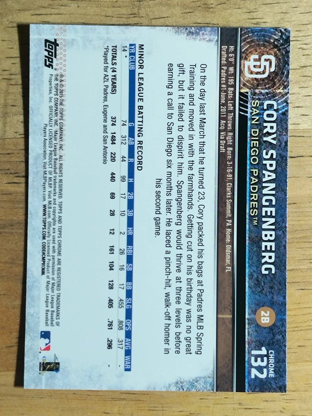 2015 Topps Chrome #132 Cory Spangenberg RC