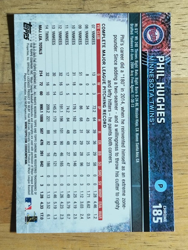 2015 Topps Chrome #185 Phil Hughes
