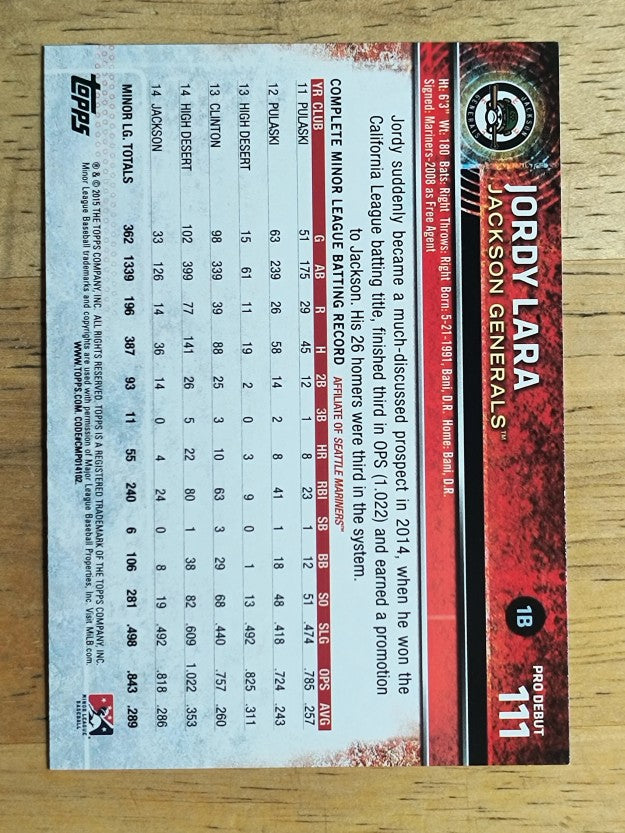 2015 Topps Pro Debut #111 Jordy Lara