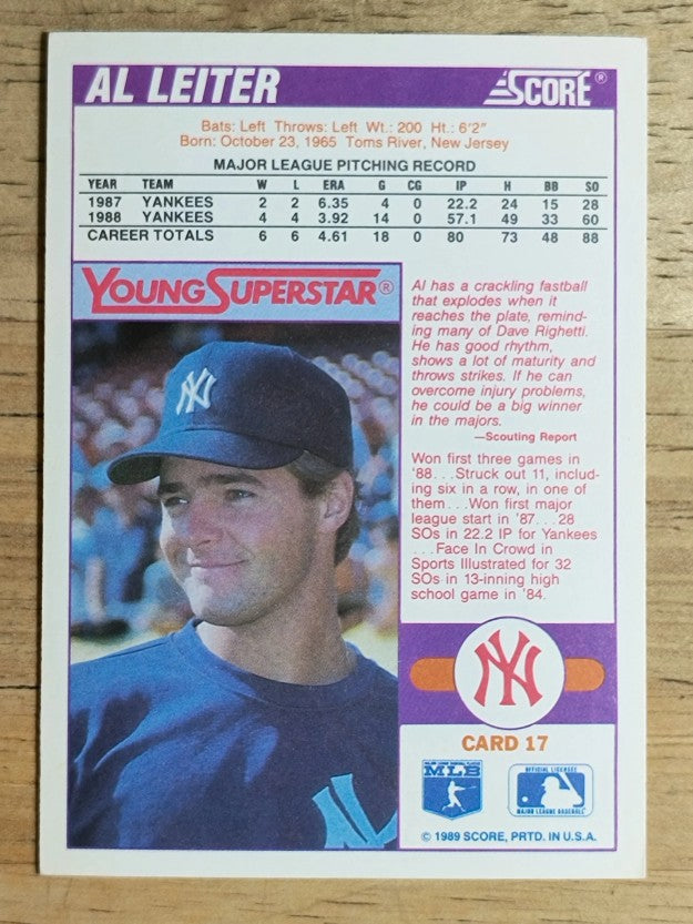 1989 Score Young Superstars I #17 Al Leiter