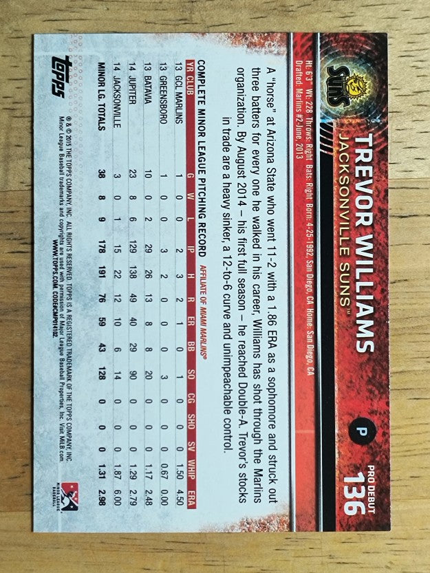 2015 Topps Pro Debut #136 Trevor Williams