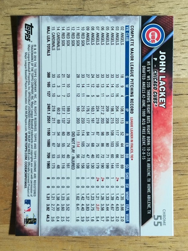 2016 Topps Chrome #55 John Lackey