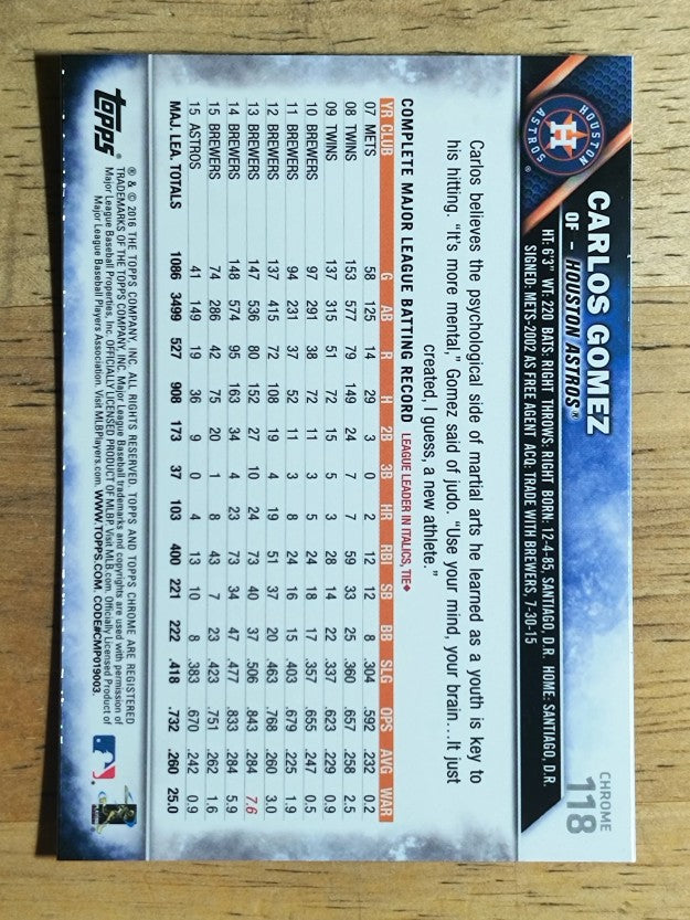 2016 Topps Chrome #118 Carlos Gomez