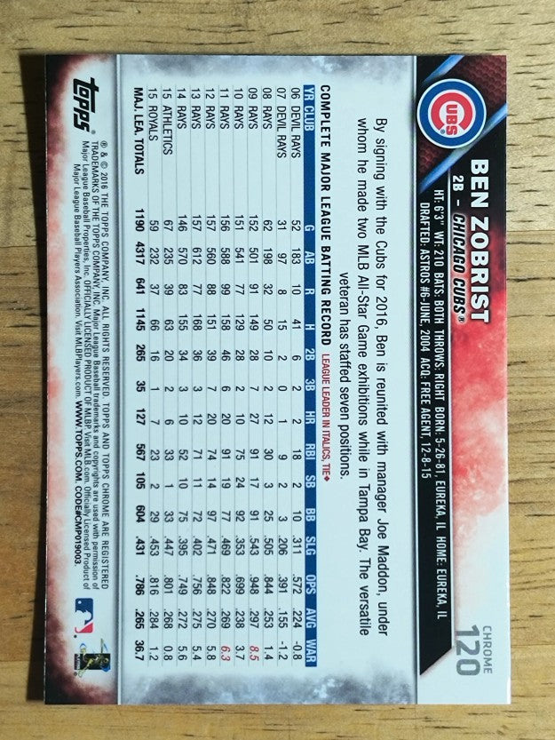 2016 Topps Chrome #120 Ben Zobrist