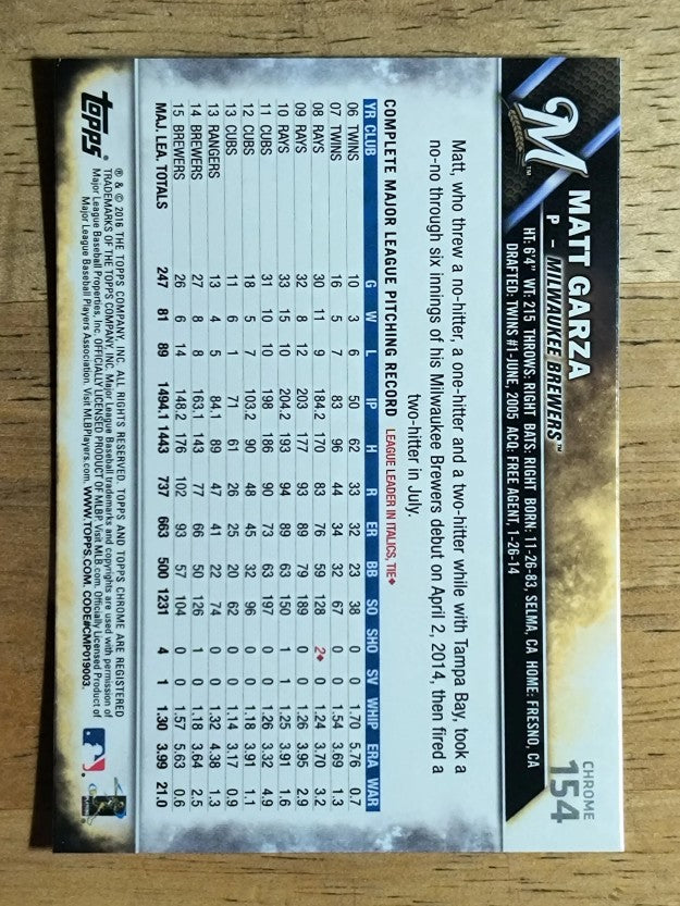 2016 Topps Chrome #154 Matt Garza