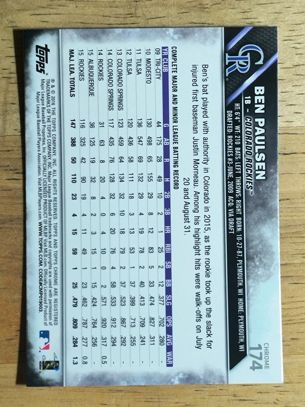 2016 Topps Chrome #174 Ben Paulsen